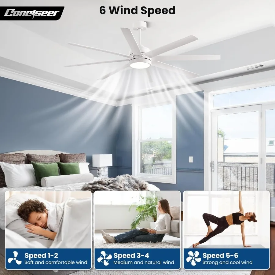 مراوح سقف حديثة مع أضواء مروحة سقف 65 بوصة مع ضوء وجهاز تحكم عن بعد لغرفة النوم وغرفة المعيشة والمطبخ والمكتب الداخلي والخارجي #5