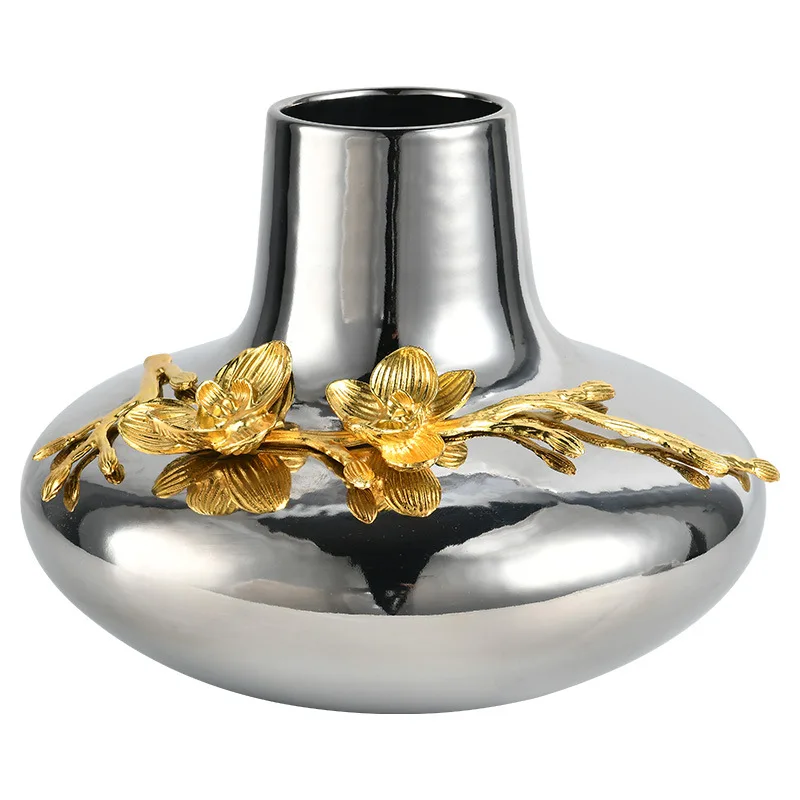 

Light luxury simple electroplated silver ceramic vase Nordic living room TV cabinet high sense