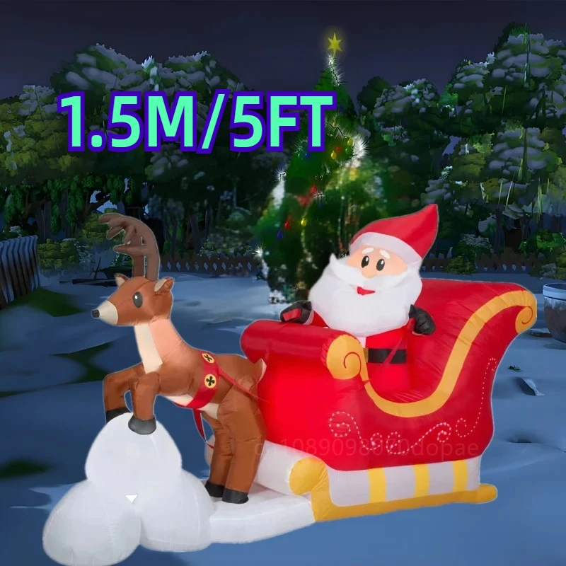 Inflatable Toys Santa with Elk Sled 1.5M/5FT Christmas Decorations Model Party New Year Yard Props Outdoor Xmas Garden Decor