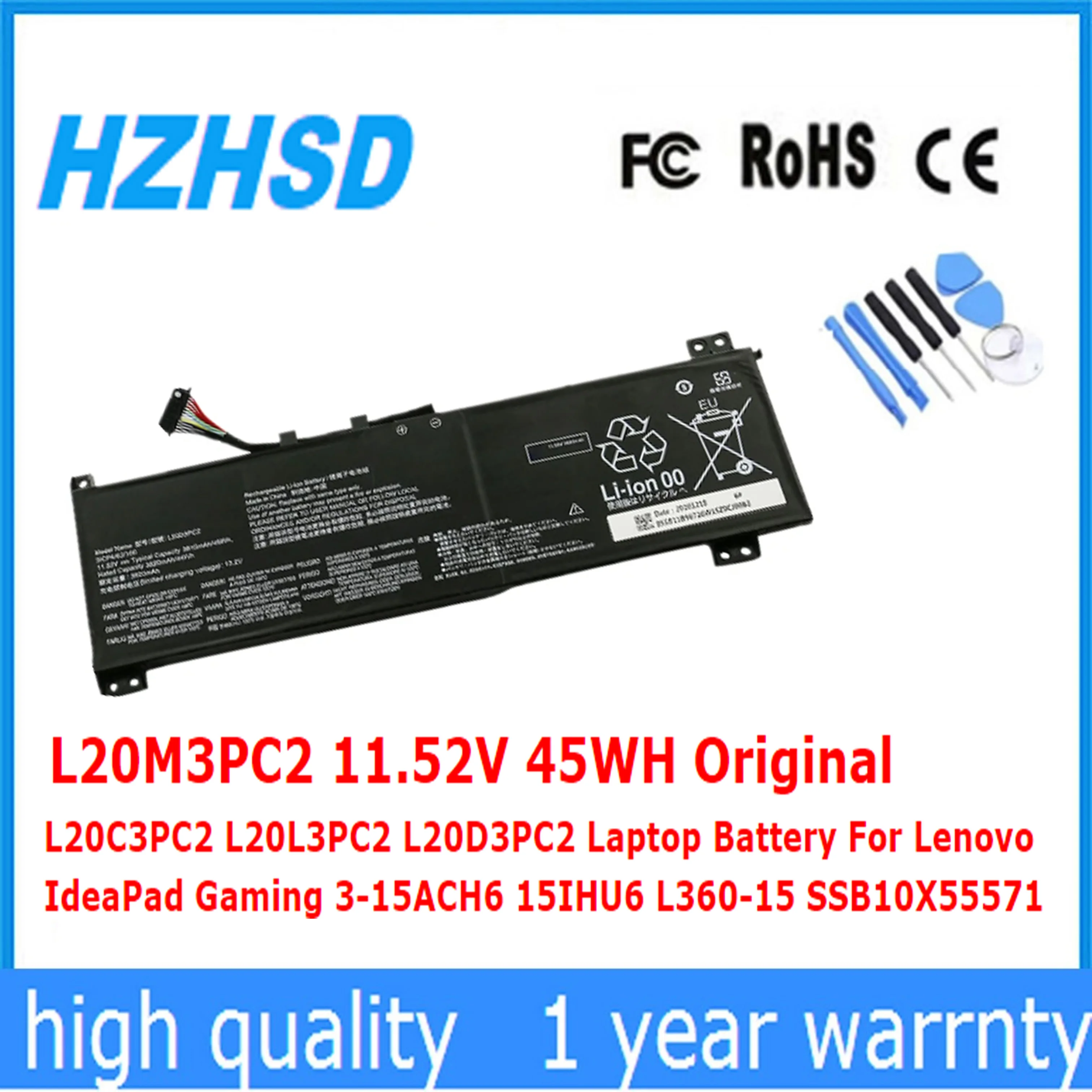 L20M3PC2 11.52V 45WH Original L20C3PC2 L20L3PC2 L20D3PC2 Battery For Lenovo IdeaPad Gaming 3-15ACH6 15IHU6 L360-15 SSB10X55571