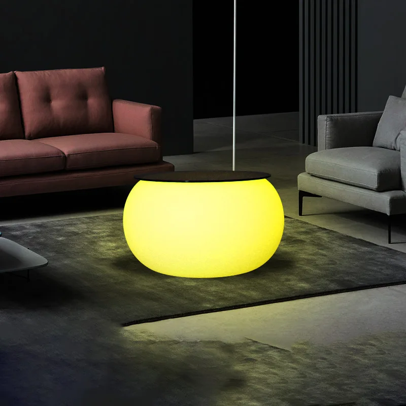 

LED luminous small round table furniture Nordic small apartment dining table drum plastic table creative modern coffee household