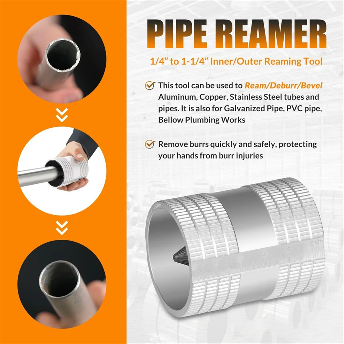 AAA87 Инструмент для развертывания внутреннего/внешнего развертывания от 1/4 до 1-1/4 дюйма, замена развертки модели 29983S, развертка Ream/Deburr/Bevel, алюминий, медь