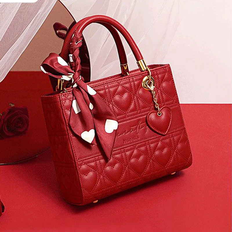 Fashion Artificial Leather Handbags Women Bags Scarf Princess Shoulder Bag Large Capacity Tote Bag Bridal Wedding Bag