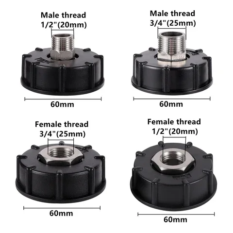 

S60x6 Coarse Thread to 1/2" 3/4" Male Female Thread IBC Water Tank Replacement Adapter Stainless Steel Spout Drain Fittings