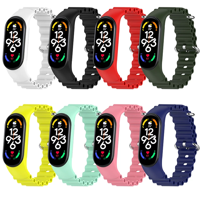 Correia para Xiaomi Mi Band 7 6 5 4 3 Pulseira Inteligente Esporte Substituição de Pulso Macio Silicone Ocean Strap Para Mi banda 5 7 8 Pulseira