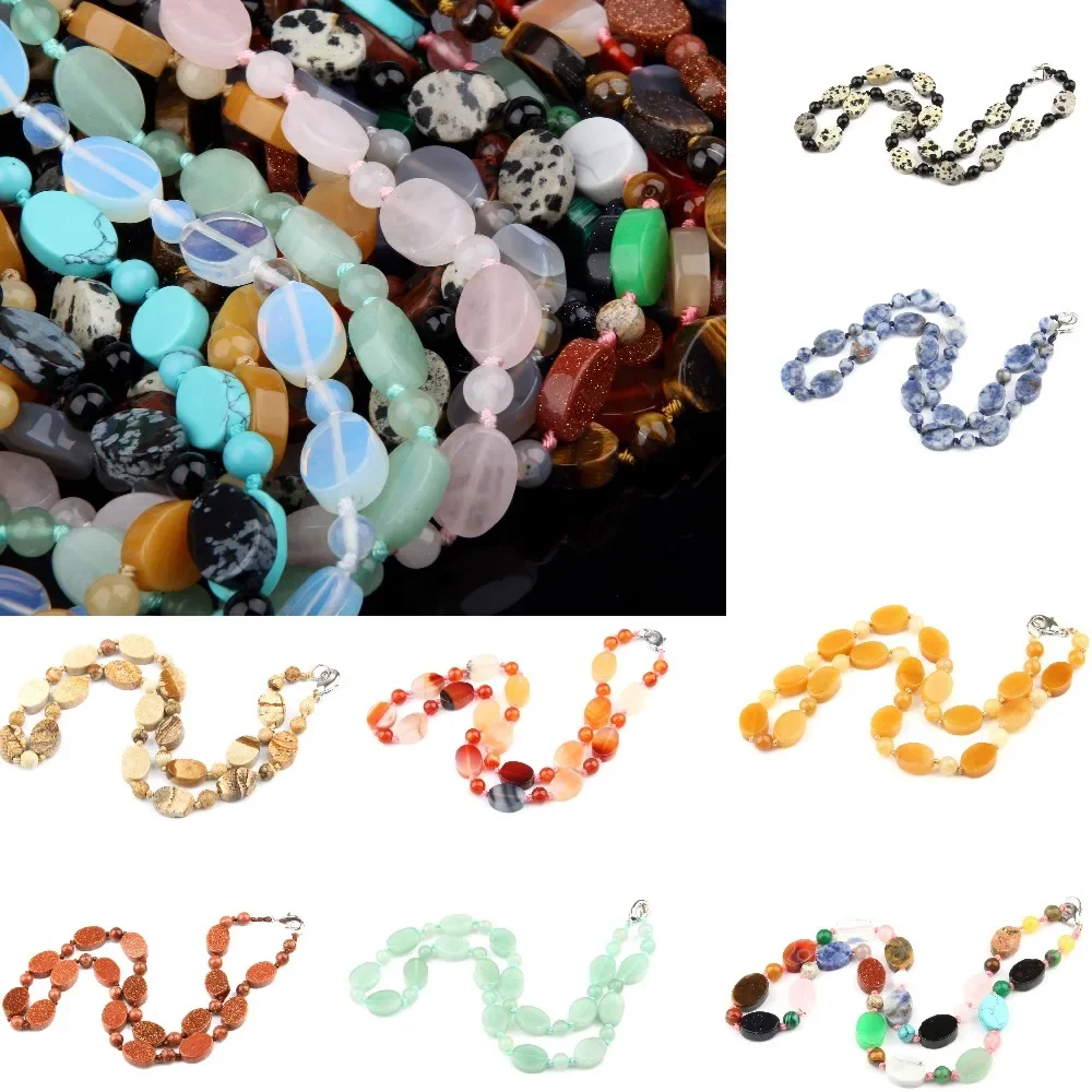 Wholesale Natural Stone Necklace Agates Necklace Quartz Stone Necklace  10x14mm 6mm  18 inches