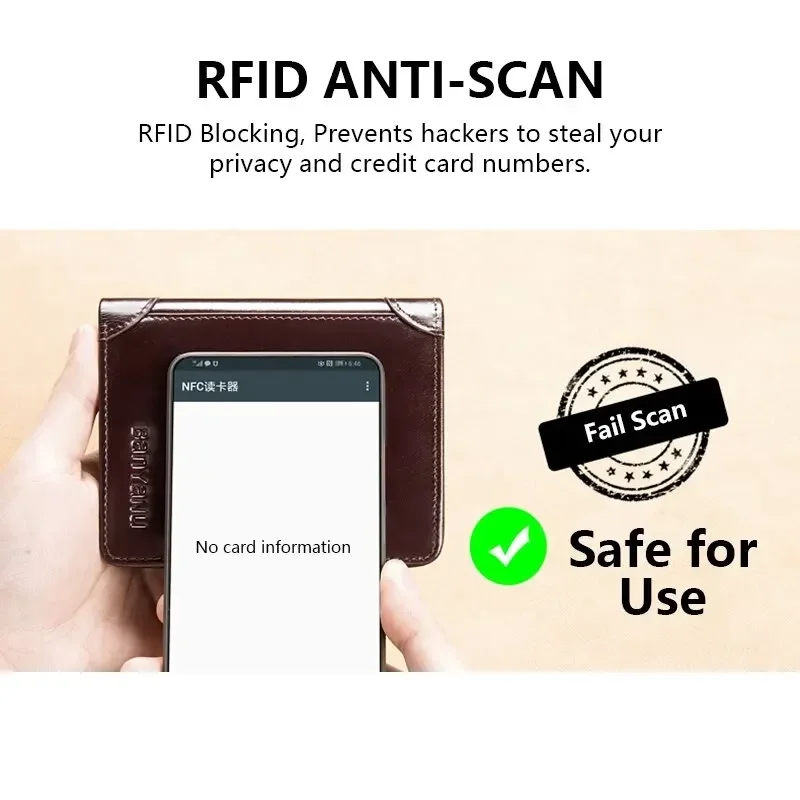 남성용 RFID 차단 정품 가죽 단지갑, ID 창 및 신용카드 홀더, 트라이폴드 비즈니스 지갑