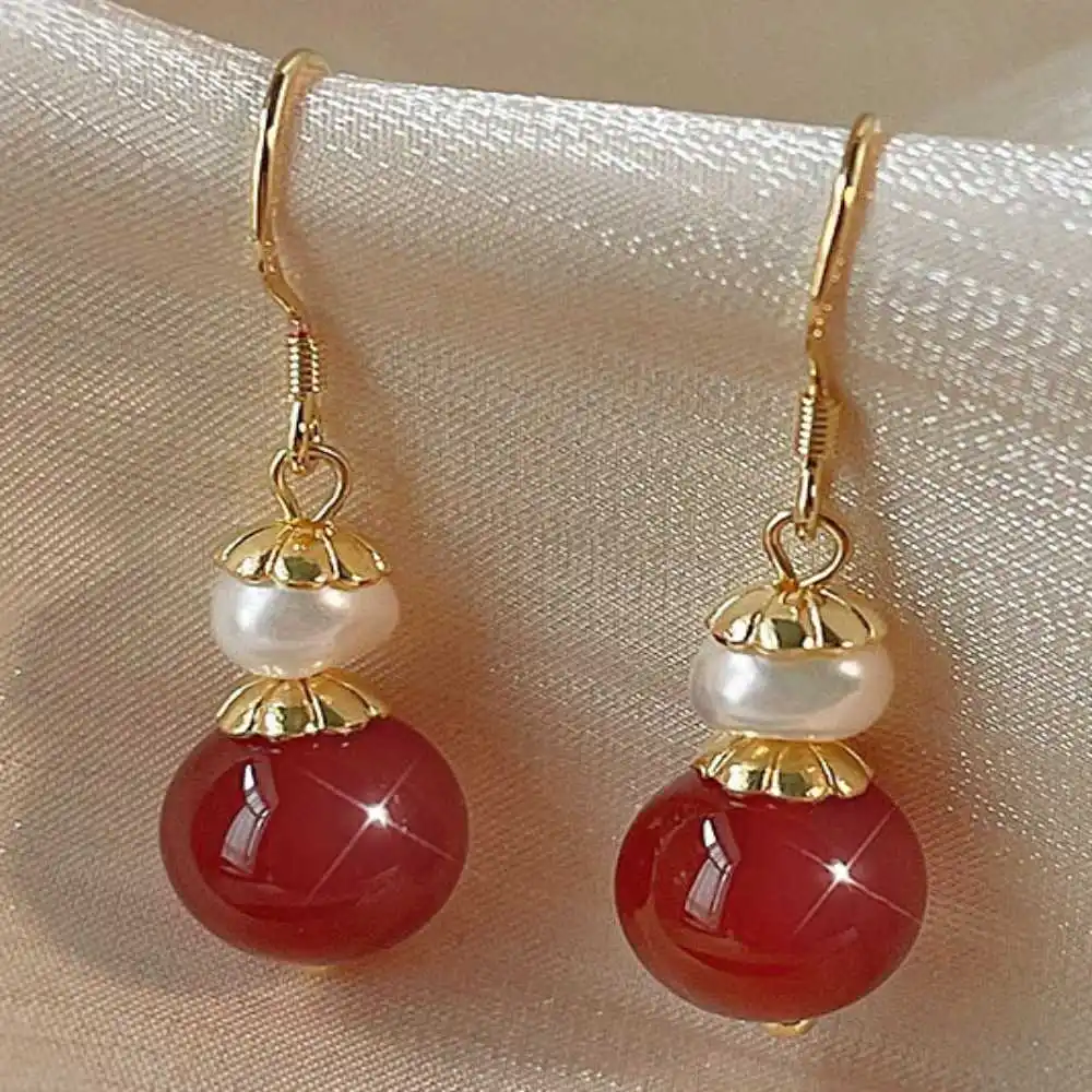 

Fashion 12MM Natural Red Agate beads Baroque pearl Earrings Holiday gifts Aquaculture Women Classic