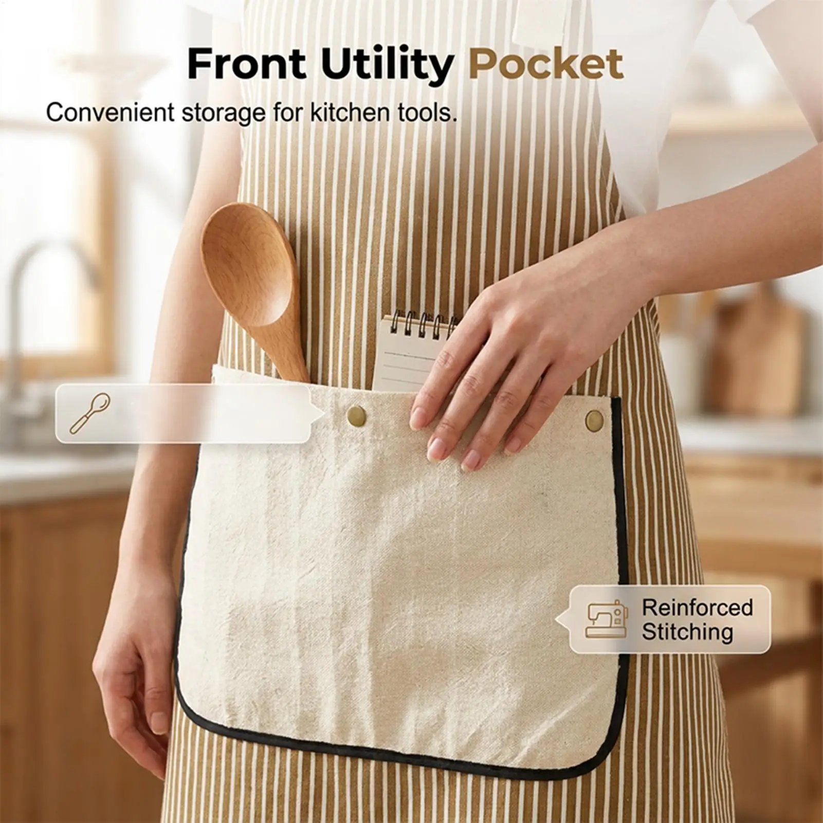 Apron with Pockets Striped Man Woman Home Restaurant Kitchen Baking Nail Bib Oil Repellent Work Apron  Adjustable Kitchen  Apron
