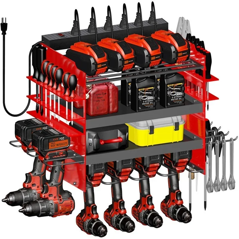 

4-Tier Wall-Mounted Power Tool Organizer Metal Drill Holder Garage Storage Rack Convenient Heavy Duty Workshop Organization tool