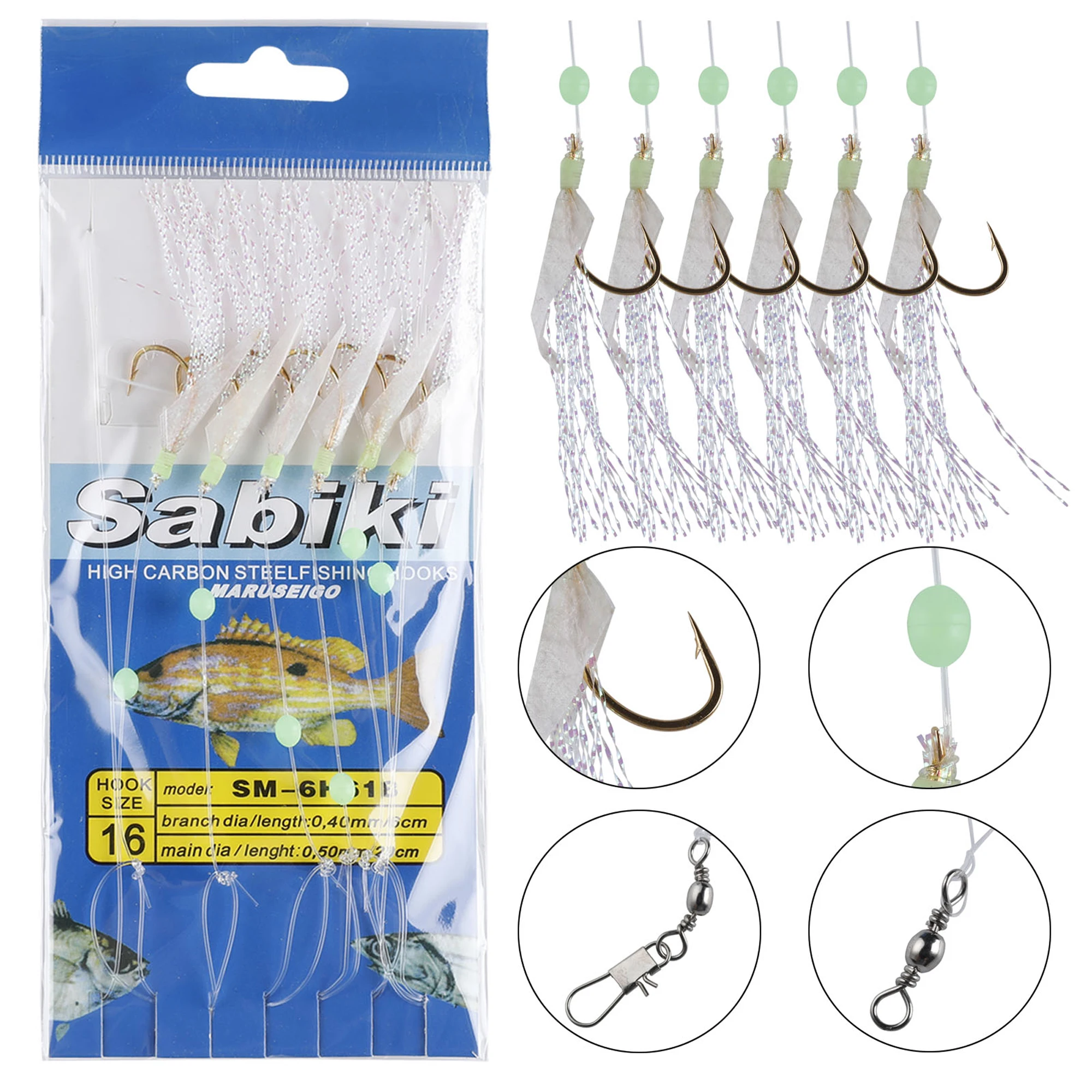 FREE FISHER Assorted 22pcs Fishing String Hook Lure Rigs for Freshwater Sabiki Luminous Beads Shrimp Bait Octopus Barbed Hooks