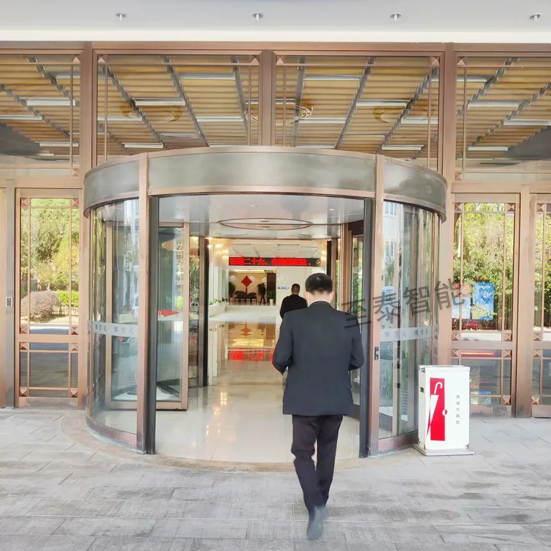 Automatic Induction Revolving Door, Double Leaf, Hotel Glass Revolving Door, Anti-collision, Customized Size