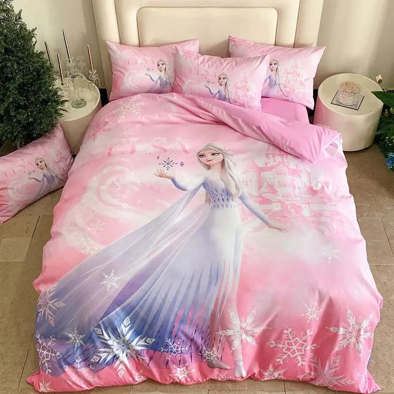 Frozen Sweet Elsa Princess Cute Creative Cartoon Pattern Fashion Personality Comfortable Soft Skin Friendly Bedding Set of Four