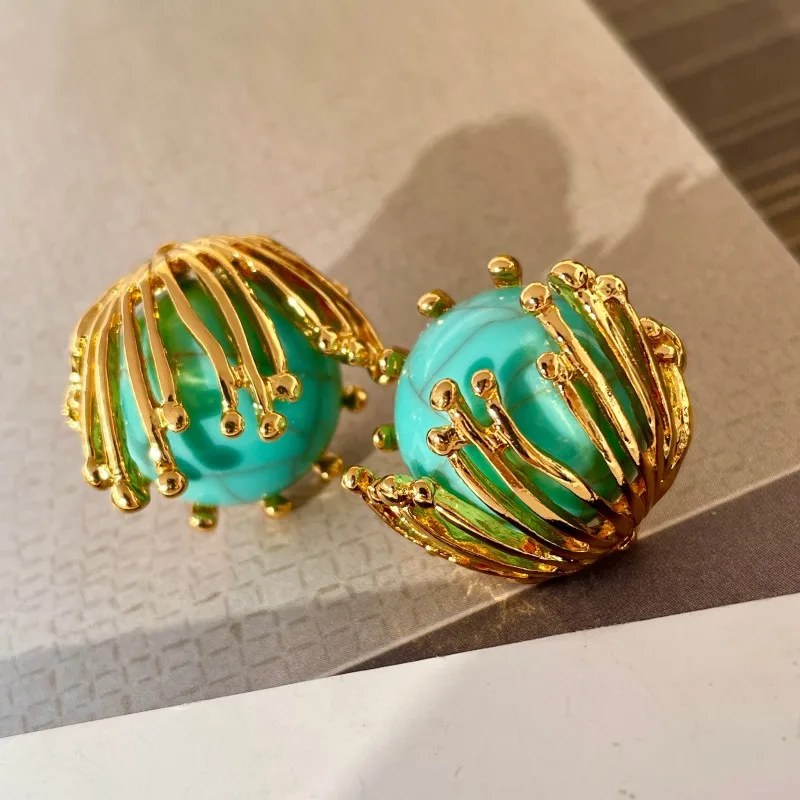 Draweye الحلو الزهور وأقراط للنساء الفيروز قصر نمط مجوهرات أنيقة موضة خمر بسيطة Pendientes Mujer