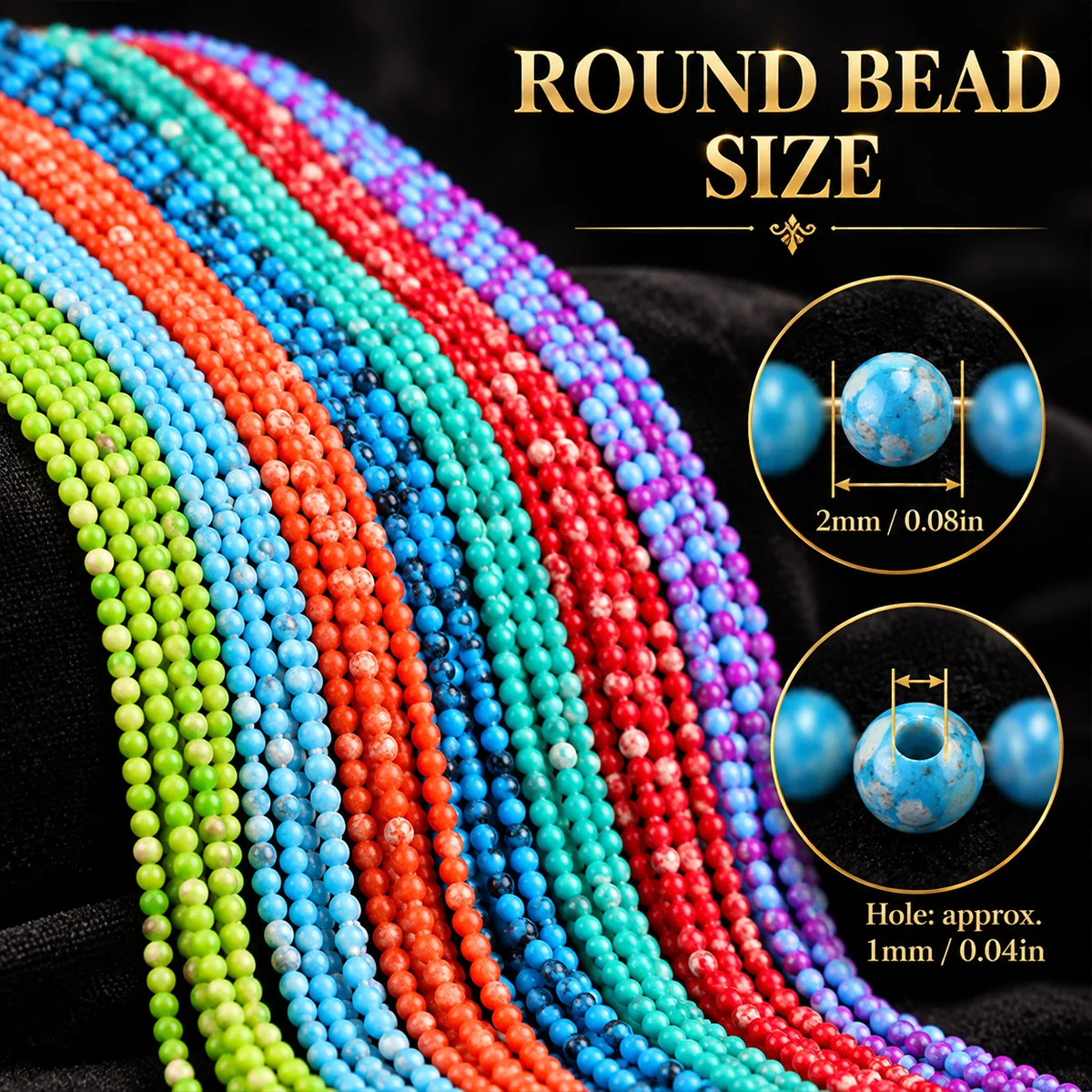 2mm 96pcs Stone Imperial Pine Various Colors Spacer Loose Beads For Jewelry Making DIY Bracelets Necklace Accessories