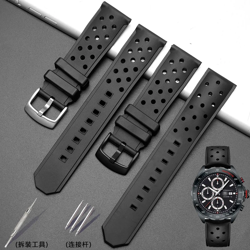 Interface reta pulseira de silicone para Heuer F1, pulseira relógio de borracha esportiva, estilo pino, 22mm respirável, CAZ2011