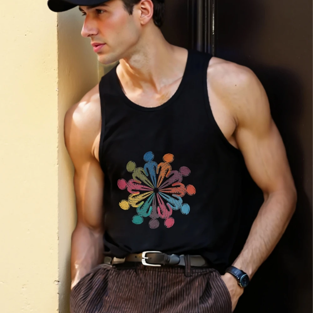 Flower Like Line Figure Graphic Men's Tank Tops Summer Man Gym TShirt Sleeveless Casual Vest Streetwear Tank Top For Outings