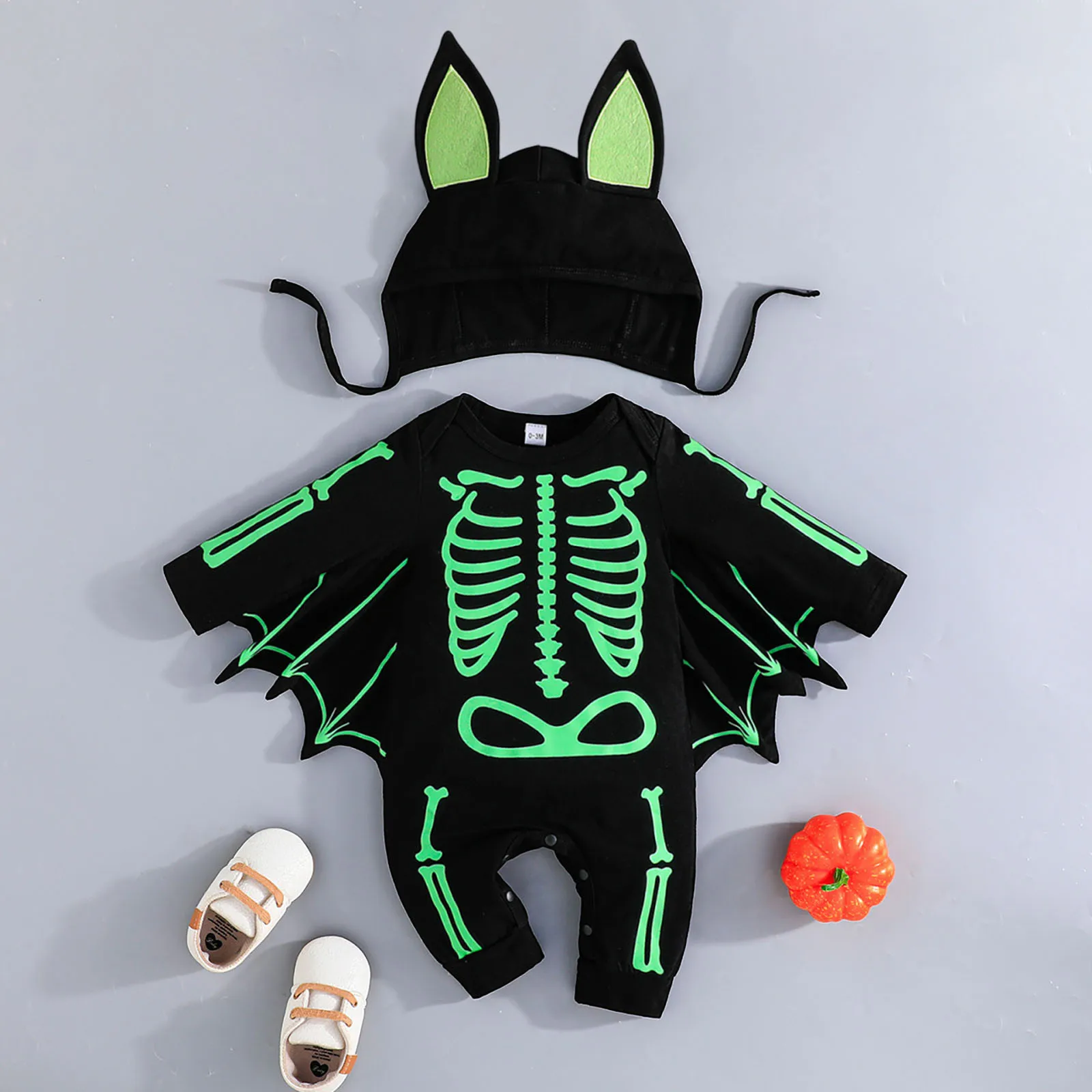 

0-1year Newborn Clothes Halloween Baby Cartoon Bat Jumpsuit Newborn Infant Toddler Romper Long Sleeve Playsuit Costumes with Hat