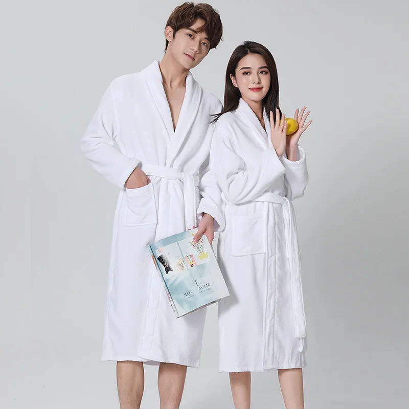 100% Cotton Couples Long Thick Absorbent Terry Bath Robe Kimono Men Towel Bathrobe Sleepwear Women Hotel Gown Robes