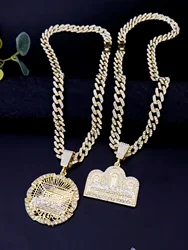 1 Piece 14K Gold Plated Hip Hop Punk Style Round Medallion Last Supper Pendant with Cuban Chain Cross Charm with Figaro Style
