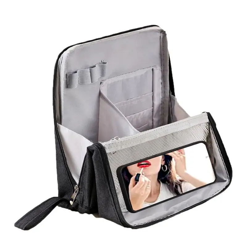 

Standing Makeup Bag Portable Pouch Oxford Cloth Cosmetic Upright Storage Organizer Waterproof Case With Multiple Compartments