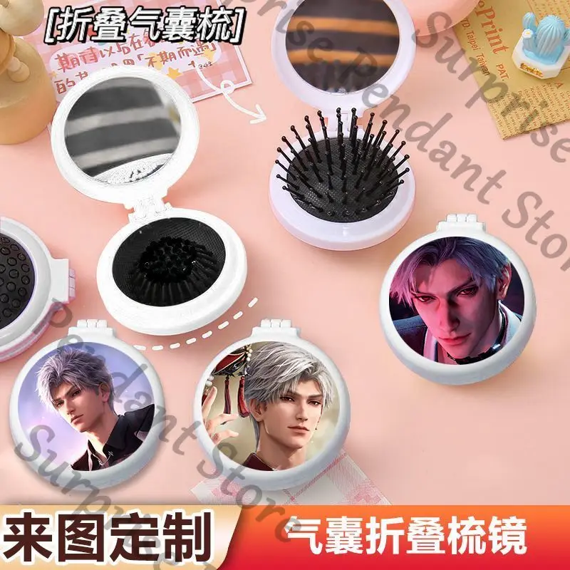 مشط وسادة هوائية قابلة للطي من لعبة الحب والمساحة العميقة، جلب مرآة مكياج محمولة على مشط تدليك صغير للطلاب