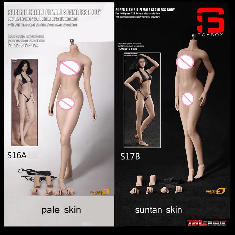 

TBLeague Phicen 1/6 S16A S17B Pale/Suntan Skin Medium Breast Super Flexible Female Seamless Body Action Figure Doll