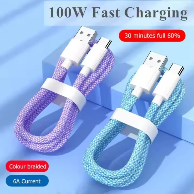 

1M 1.5M 2M 100W High Speed Braided Usb To Type C Fast Charging USB Cable for Iphone 16 15 Promax Plus Huawei Xiaomi Redmi Oppo