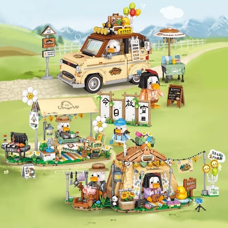 Blocs de construction de camion à café de Camping, tente jouet, affichage créatif, ensemble de jeu pour enfants, assemblage extérieur, modèle cadeau