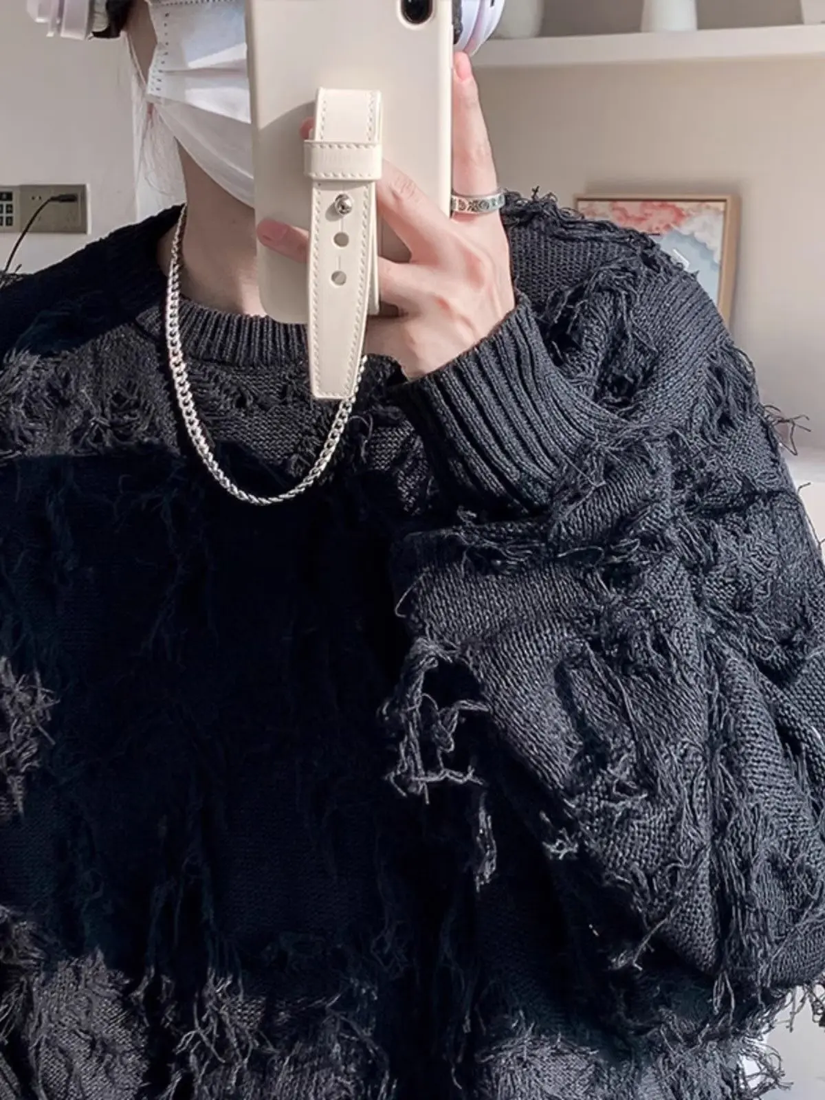 

Men's Oversized Thiened Color Tassel Knitwear Winter Warm Loose Sle Polyester Fiber Youth Faion Knitted Sweater