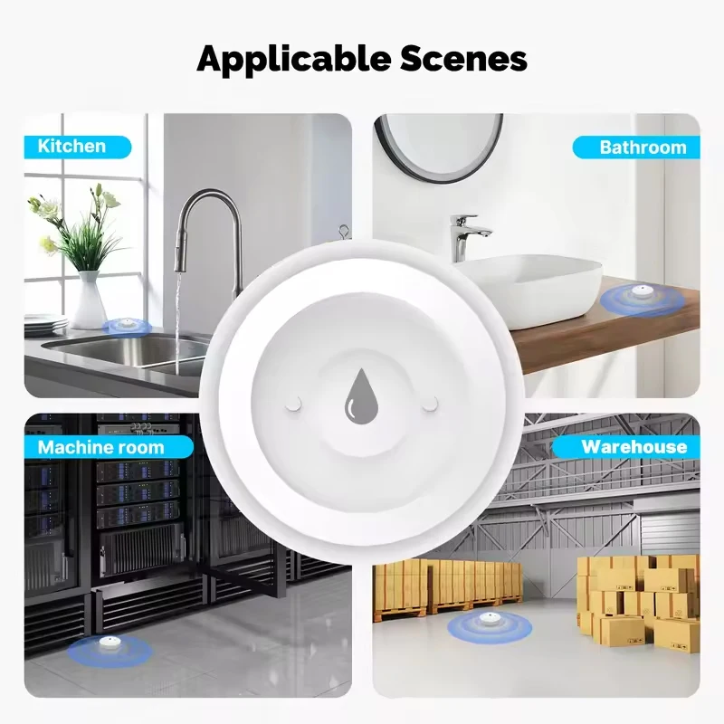 MOES Tuya ZigBee 3.0 كاشف إنذار تسرب المياه الذكي، مستشعر الفيضانات والغمر، إنذار في الوقت الحقيقي، إشعار تطبيق الحياة الذكية