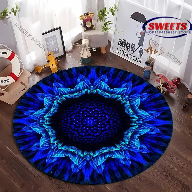 Alfombra redonda con estampado de flores de Mandala de varios estilos, alfombra decorativa moderna para dormitorio, sala de estar, sofá, regalo para las cuatro estaciones de varios tamaños