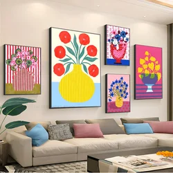 1pc Pink Flower Market Vase Floral Plant Cute Poster Stickers Art Wall Murals Decor Game Room Decor Gifts Kawaii HD Painting