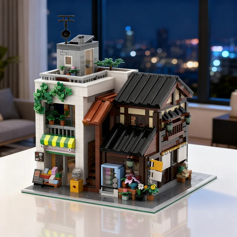 

2482 детали MOC: Модульная модель уличного кафе-магазина, конструктор, креативный подарок, декор для демонстрации, премиум-класс для взрослых