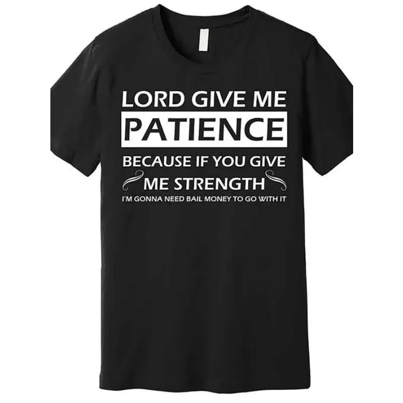 

Men'S Plus Size Cotton T-Shirt with Funny "Lord Give Me Patience" Print | Casual Crew Neck | Breathable & Comfortable