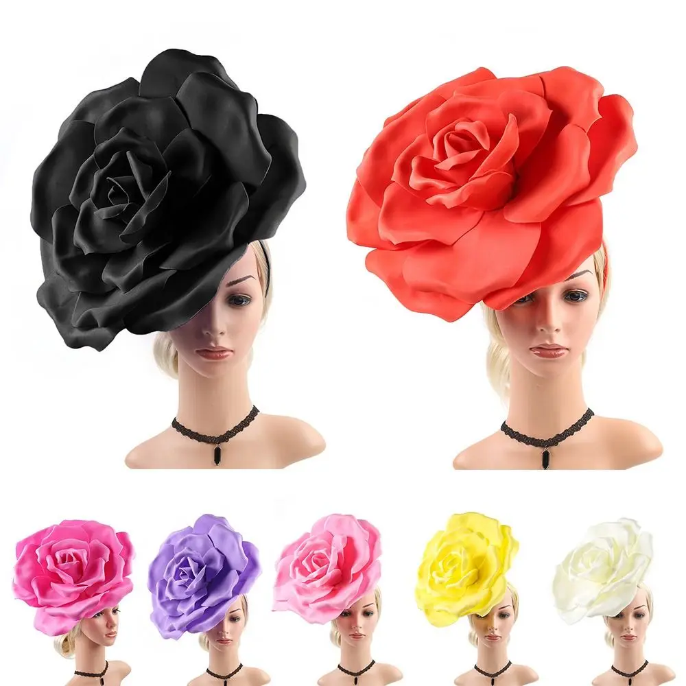 Exaggerated Rose Flowers Fascinator Hat Tea Party Cocktail Jockey Club Wedding Bridal Flower Headbands Makeup Prom Photo Shoot