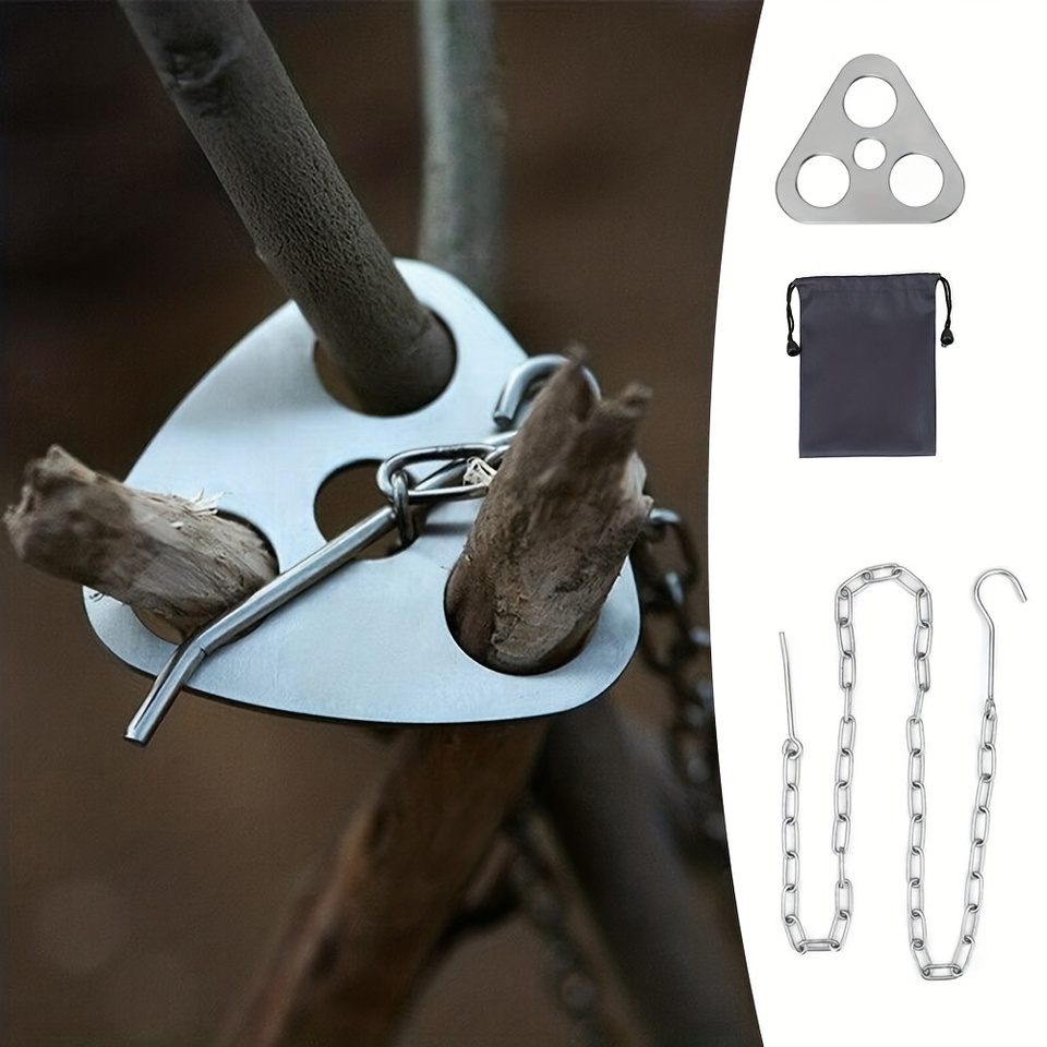  Portable Detachable Outdoor Barbecue Tripod Hanging Rack Stainless Steel Camping Campfire Grill Pot Triangle Stand Set 