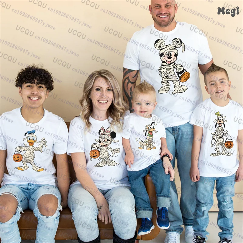 هالوين ميكي ميني دونالد ديزي الوالدين الطفل قصيرة الأكمام الأسرة تي شيرت الخريف Harajuku عادية موضة القطن الاطفال التي شيرت #3