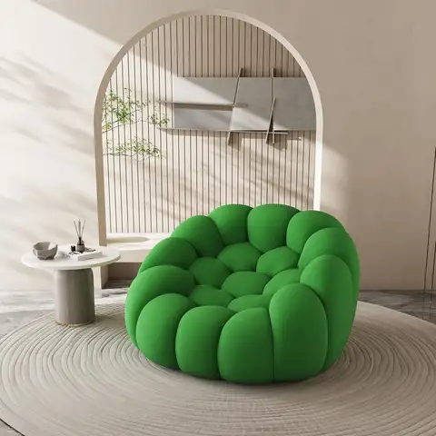 Upholstered Oversized Single Sofa Lounge Chair, 3D Textile Bubble Bean Bag, Comfortable Lazy Chair for Living Room, Office, Gree