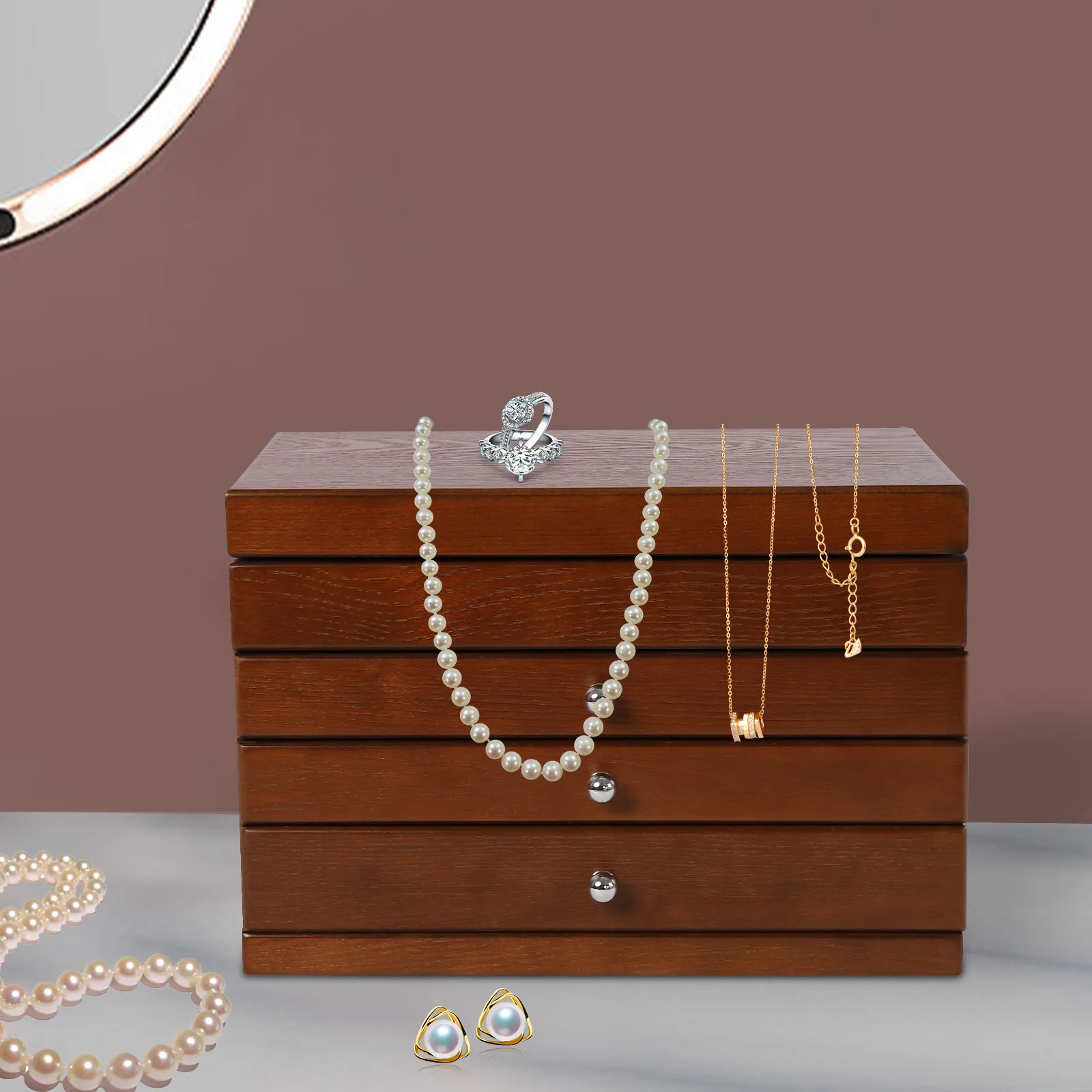

Large Wooden Jewelry Box women organizers organizer girls small bulk full length mirror stand up vintage 4-Tier Jewellery Box