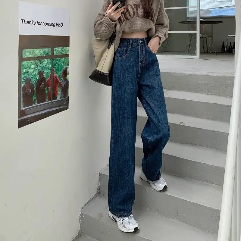 

With Pockets Trousers High Waist Shot Straight Leg Pants for Woman Blue Women's Jeans Top Selling Summer Vintage Cowboy Cheap A