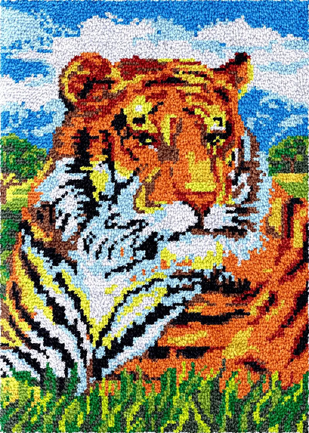 

tiger latch hook rugs kits Smyrna carpet embroidery set Knot plastic canvas Diy bag making crafts accessories and materials art