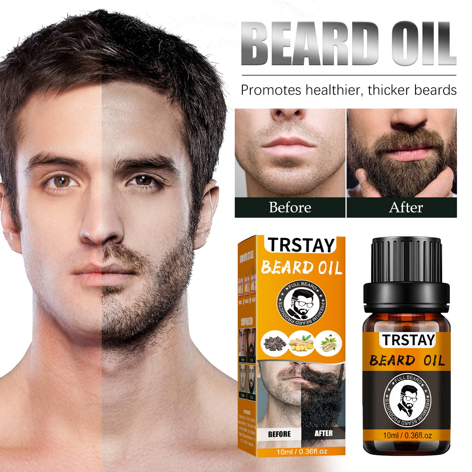 Growth Beard Oil Grow Beard Thicker & More Full Thicken Hair Beard Oil For Men Beard Grooming Treatment Beard Care