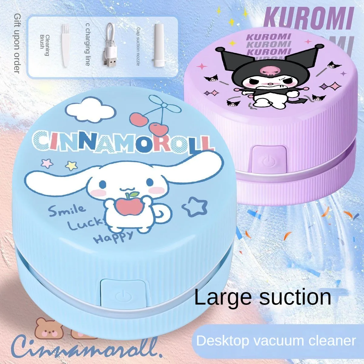 Creative Sanrio Cinnamoroll Kuromi Desktop Vacuum Cleaner Anime Hello Kittys Kawaii Cleaning Eraser Pencil Shavings Girls Gift