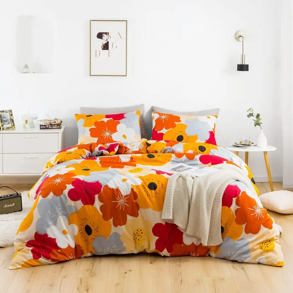 

Orange lower Duvet Cover King 100% Cotton Burnt Orange loral Duvet Cover Set 3 Piece 1 Colorul Botanical Duvet Cover with Zipper