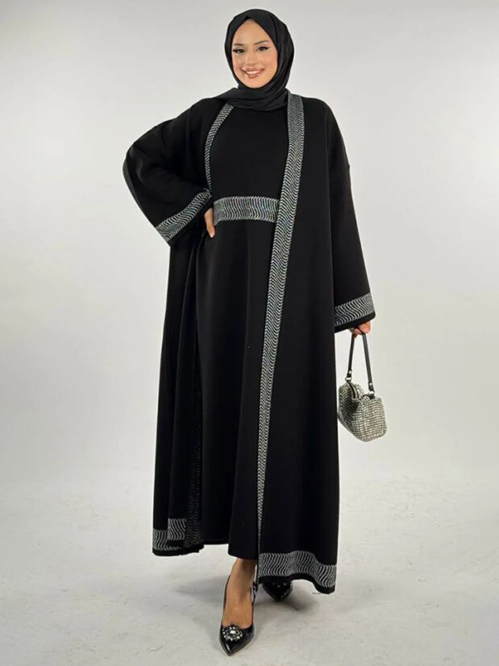 

Dubai Muslim Hijab Abayas Luxury Party Long Sleeve Chiffon Dress Musulman Ensembles 2 PCS Set Islamic Clothing Caftan Marocain