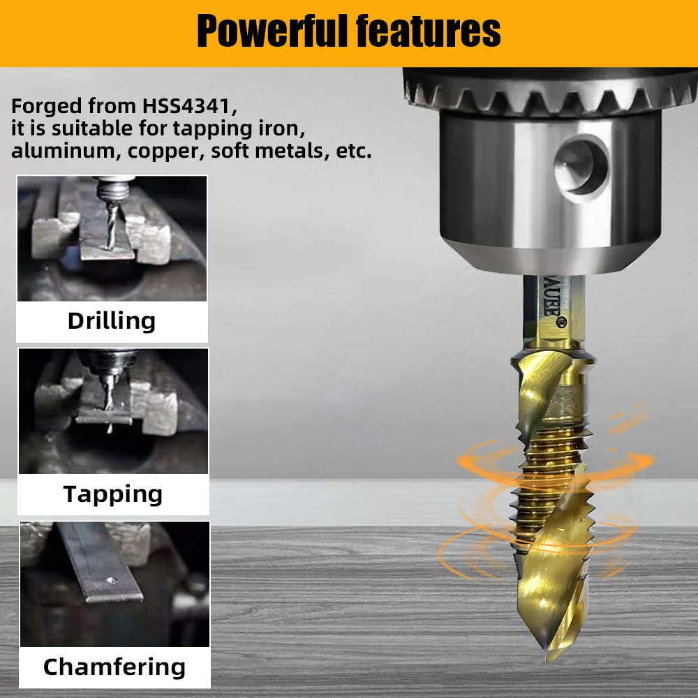 Mèches de forage MeaccelerTap plaquées titane, tige hexagonale, filetage de vis HSS, composé de machine à vis, M3 figuré, M5, M6, M8, M10, outils à