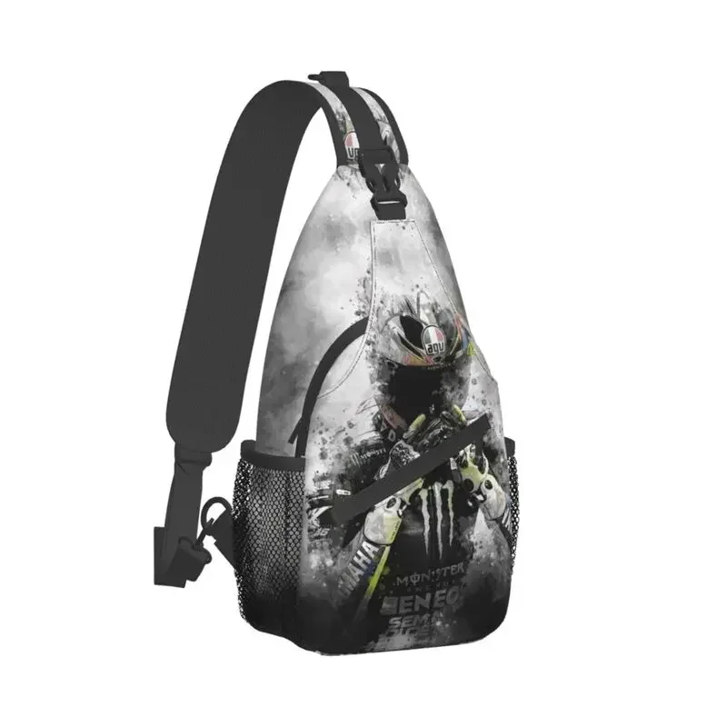 Motorcycle Racing Rossi Crossbody Sling Backpack Men Custom Chest Shoulder Bag for Travel Hiking Daypack