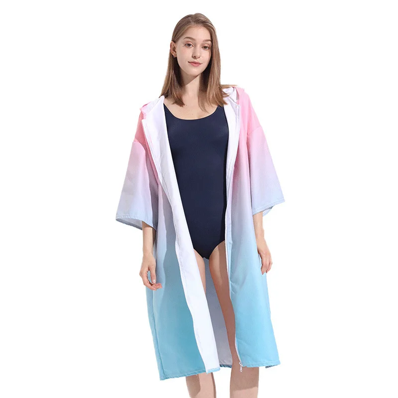 Surf Poncho Beach Bath Towel Microfiber Adult Man Woman Quick-Dry Hooded Changing Cloak Swimming Bathrobe Zipper Shower Robe