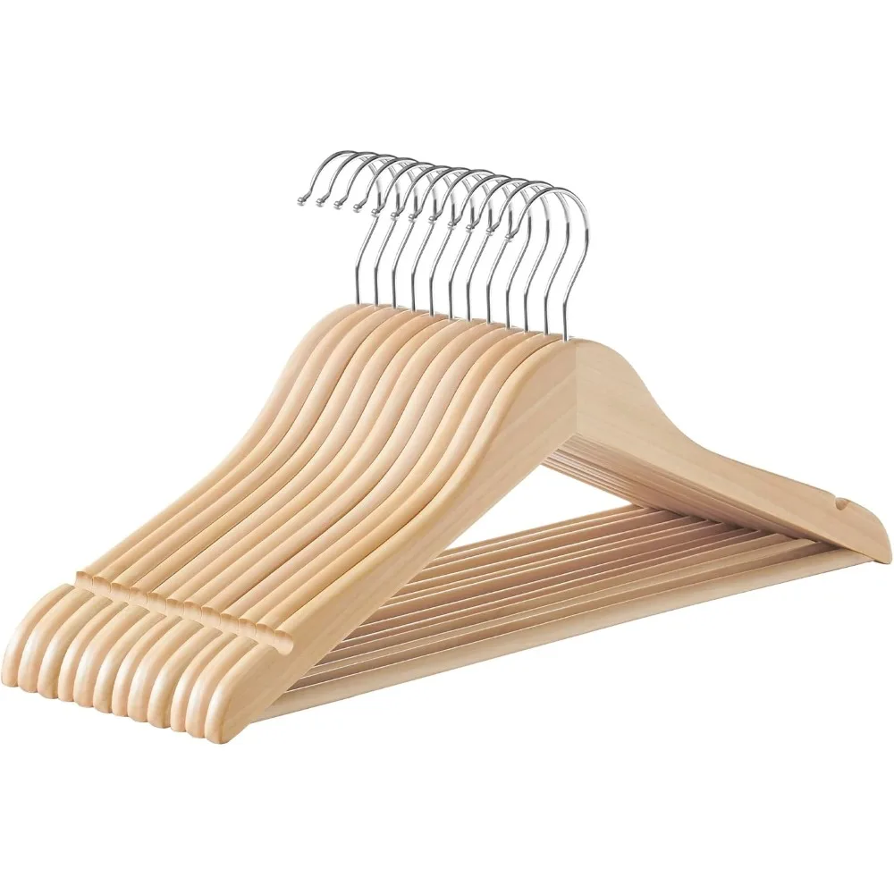 

Wooden Hangers, Pack of 12, Coat Hangers, Non-Slip, Pants Bar, 360° Swivel Hooks, for Jackets, Shirts, Coats, Natural Beige UCR